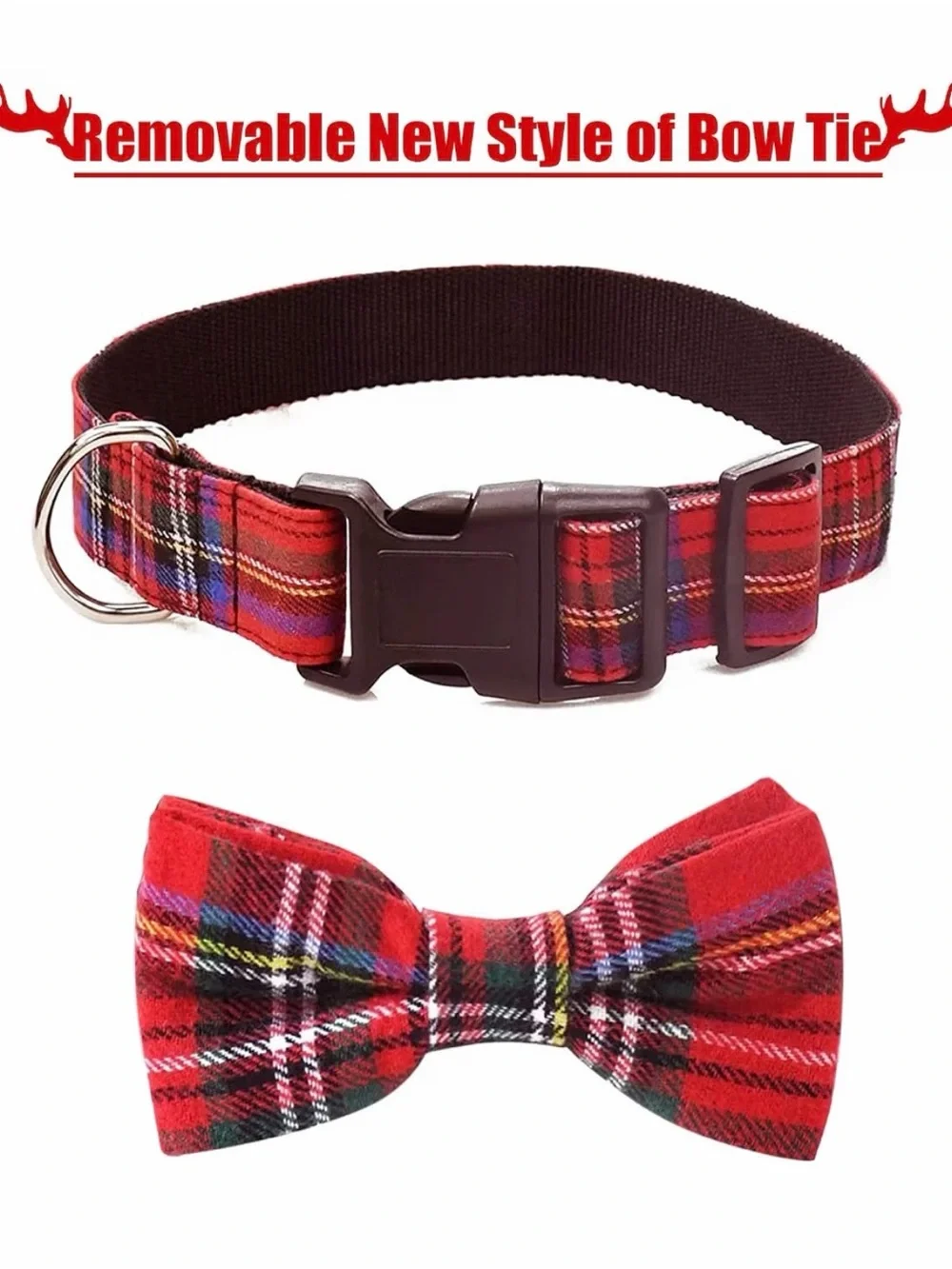 New In Box Set of 2 Red & Green Plaid Dog Collars - Medium
